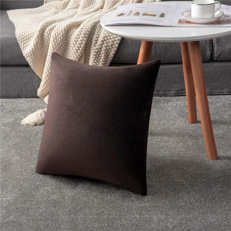 DEZENE Throw Pillow Covers 16x16 Chocolate Brown: Pack of 2 Cozy Soft Velvet Square Modern Luxury Decorative Throw Pillow Cases for Sofa Couch Living Room Bed Home Decor - Image 5